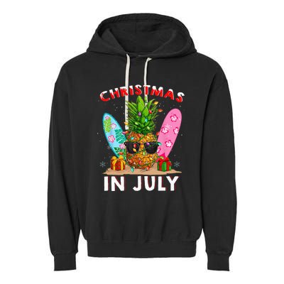 Christmas In July Pineapple Surf Santa Summer Tree Garment-Dyed Fleece Hoodie