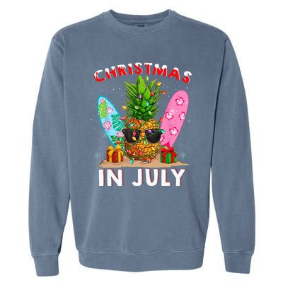 Christmas In July Pineapple Surf Santa Summer Tree Garment-Dyed Sweatshirt