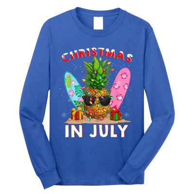 Christmas In July Pineapple Surf Santa Summer Tree Long Sleeve Shirt