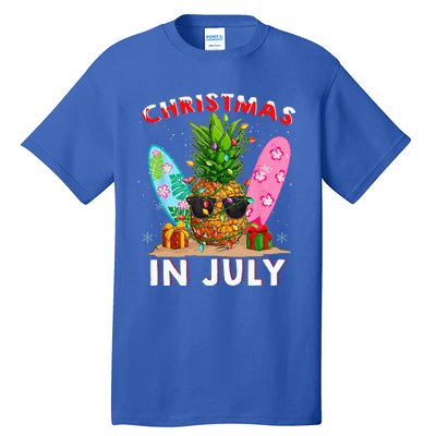 Christmas In July Pineapple Surf Santa Summer Tree Tall T-Shirt