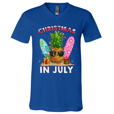 Christmas In July Pineapple Surf Santa Summer Tree V-Neck T-Shirt