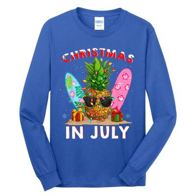 Christmas In July Pineapple Surf Santa Summer Tree Tall Long Sleeve T-Shirt