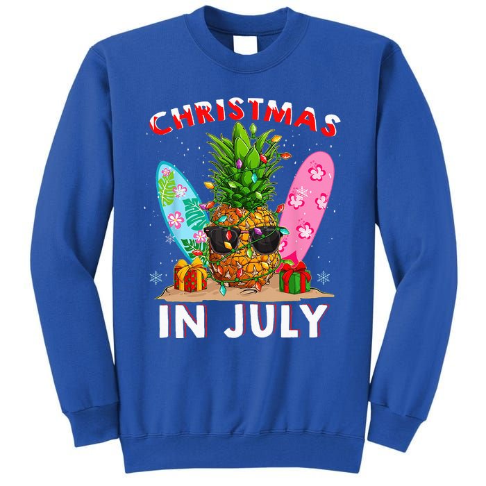 Christmas In July Pineapple Surf Santa Summer Tree Tall Sweatshirt