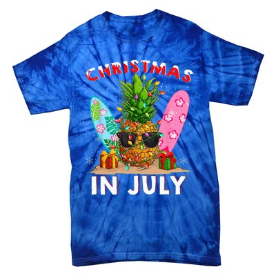 Christmas In July Pineapple Surf Santa Summer Tree Tie-Dye T-Shirt