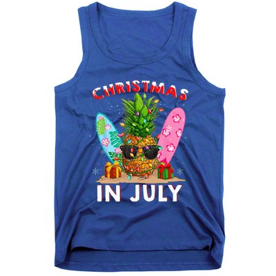 Christmas In July Pineapple Surf Santa Summer Tree Tank Top