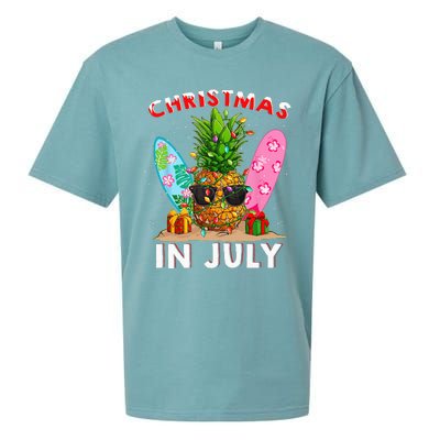 Christmas In July Pineapple Surf Santa Summer Tree Sueded Cloud Jersey T-Shirt