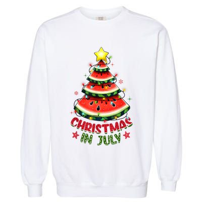 Christmas In July Watermelon Xmas Tree Garment-Dyed Sweatshirt
