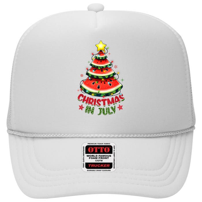 Christmas In July Watermelon Xmas Tree High Crown Mesh Back Trucker Hat