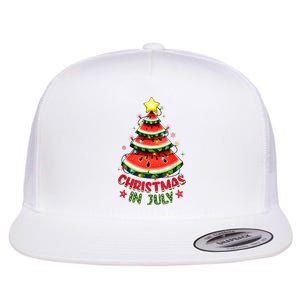 Christmas In July Watermelon Xmas Tree Flat Bill Trucker Hat