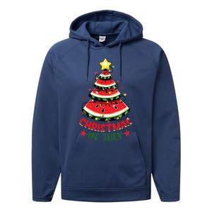 Christmas In July Shirts Watermelon Xmas Tree Performance Fleece Hoodie