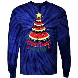 Christmas In July Shirts Watermelon Xmas Tree Tie-Dye Long Sleeve Shirt