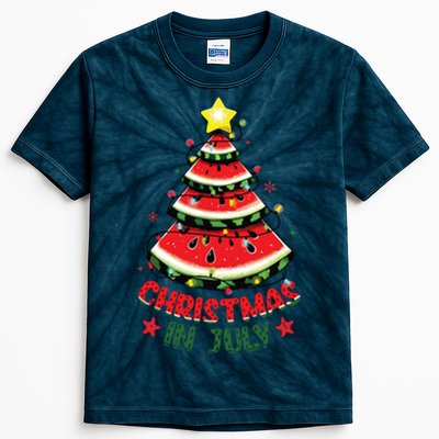 Christmas In July Shirts Watermelon Xmas Tree Kids Tie-Dye T-Shirt