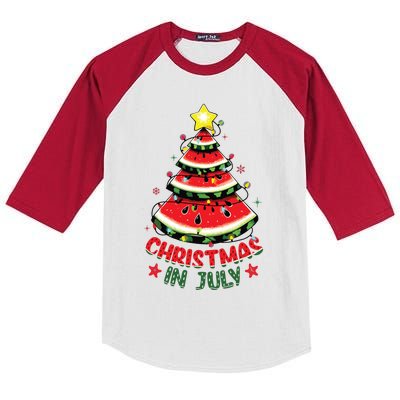 Christmas In July Shirts Watermelon Xmas Tree Kids Colorblock Raglan Jersey