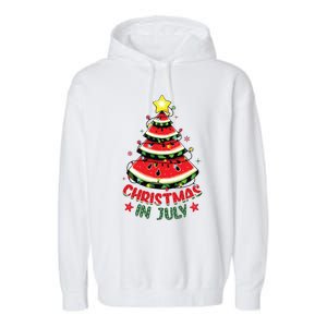 Christmas In July Shirts Watermelon Xmas Tree Garment-Dyed Fleece Hoodie