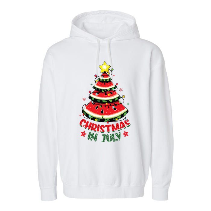 Christmas In July Shirts Watermelon Xmas Tree Garment-Dyed Fleece Hoodie