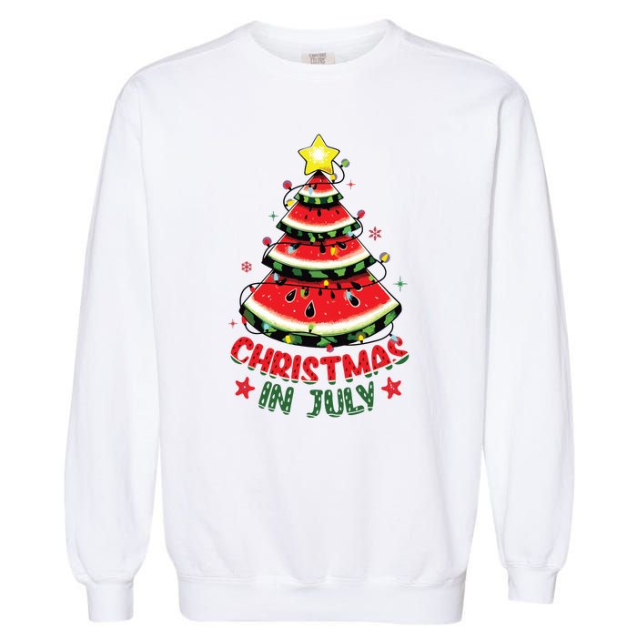 Christmas In July Shirts Watermelon Xmas Tree Garment-Dyed Sweatshirt