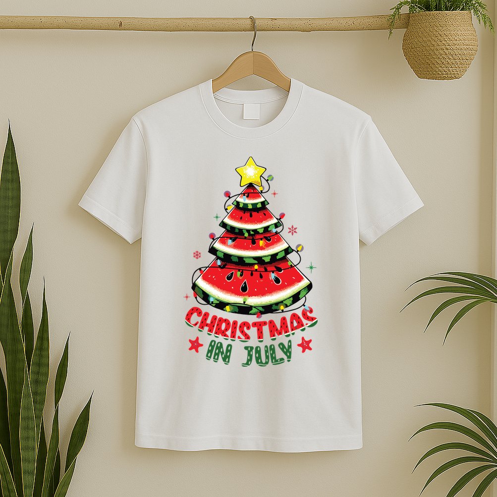 Christmas In July Shirts Watermelon Xmas Tree T-Shirt