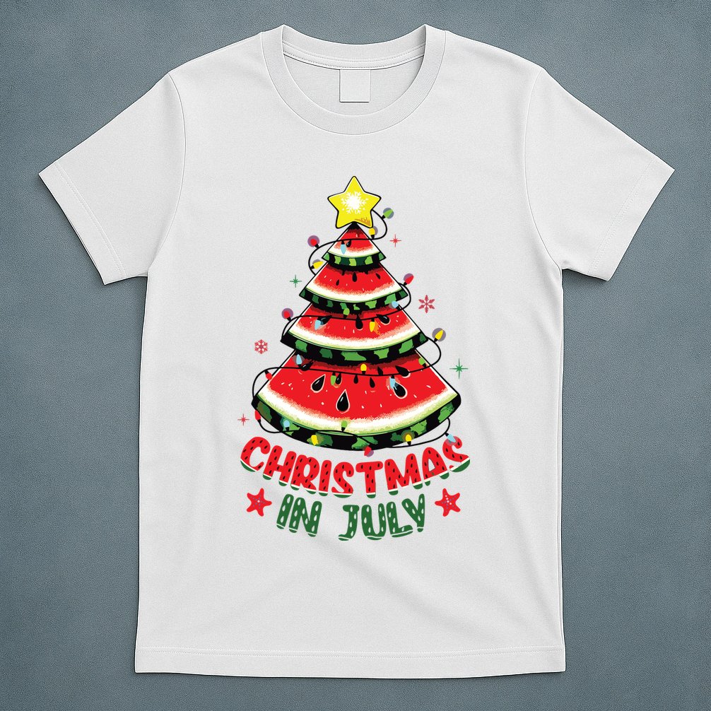 Christmas In July Shirts Watermelon Xmas Tree T-Shirt