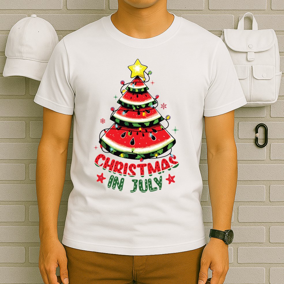 Christmas In July Shirts Watermelon Xmas Tree T-Shirt
