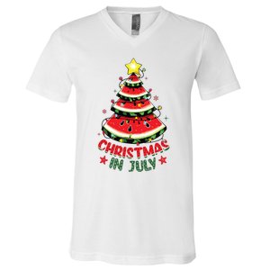 Christmas In July Shirts Watermelon Xmas Tree V-Neck T-Shirt