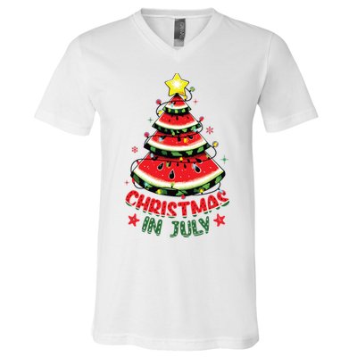 Christmas In July Shirts Watermelon Xmas Tree V-Neck T-Shirt
