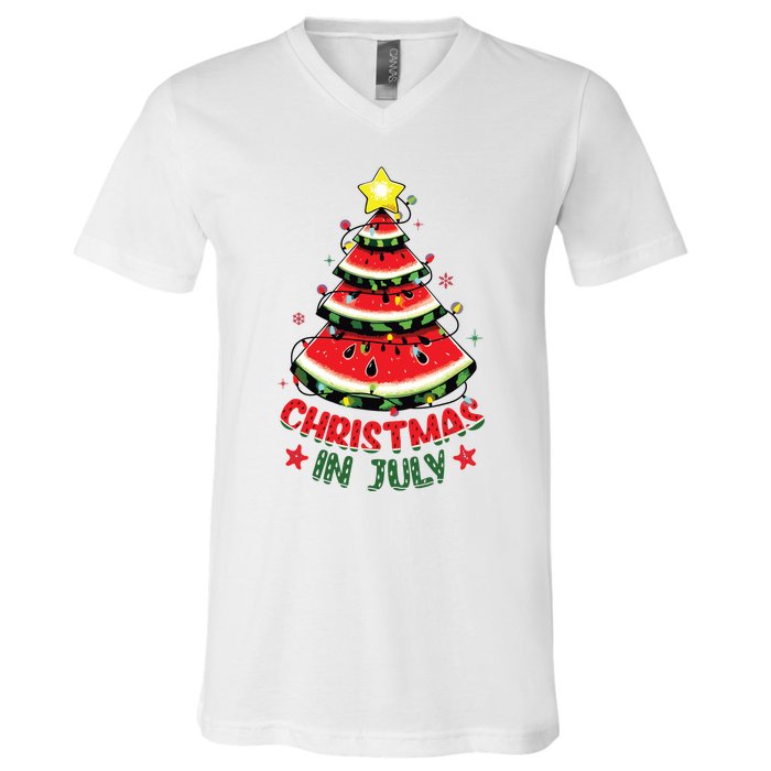 Christmas In July Shirts Watermelon Xmas Tree V-Neck T-Shirt