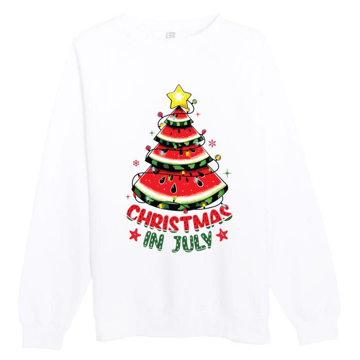 Christmas In July Shirts Watermelon Xmas Tree Premium Crewneck Sweatshirt