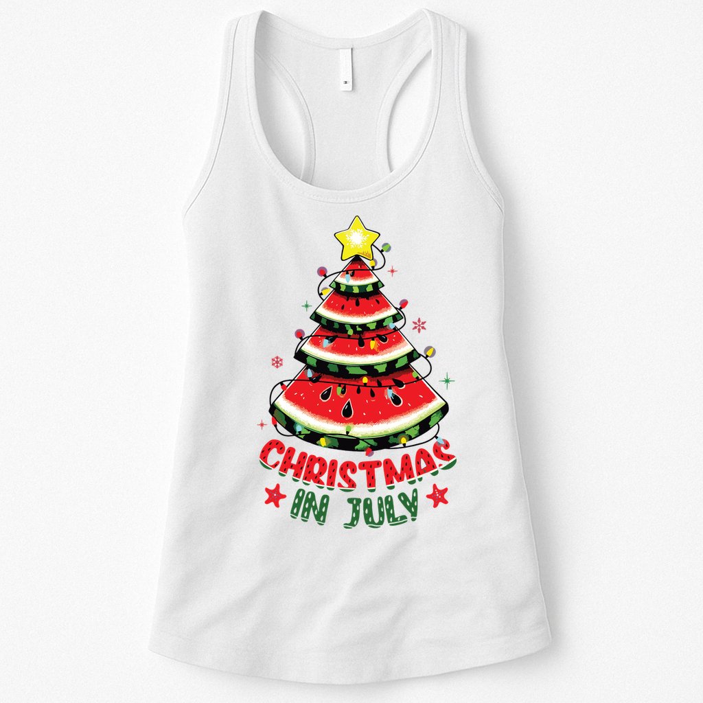 Christmas In July Shirts Watermelon Xmas Tree Womens Tank Top