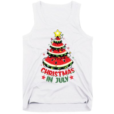 Christmas In July Shirts Watermelon Xmas Tree Tank Top
