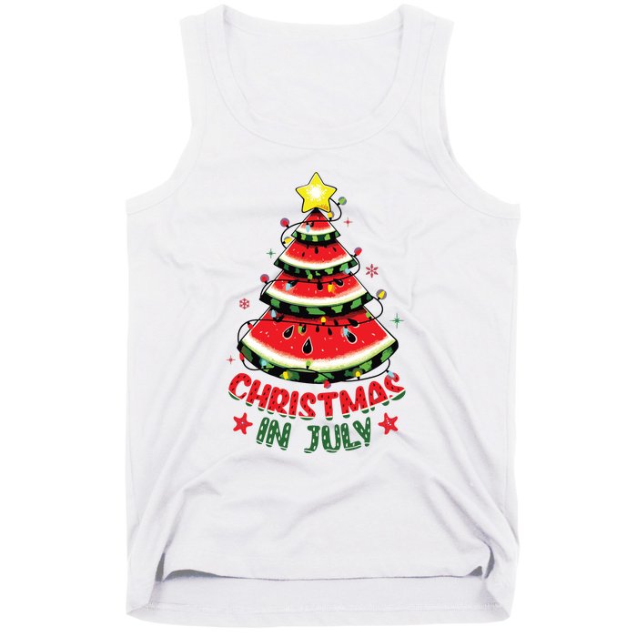 Christmas In July Shirts Watermelon Xmas Tree Tank Top