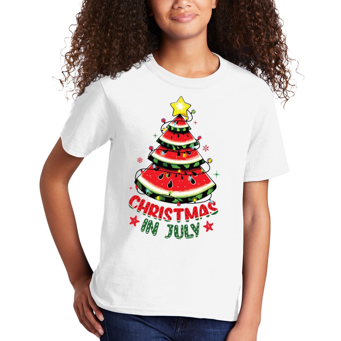 Christmas In July Shirts Watermelon Xmas Tree Kids T-Shirt