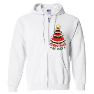 Christmas In July Shirts Watermelon Xmas Tree Full Zip Hoodie