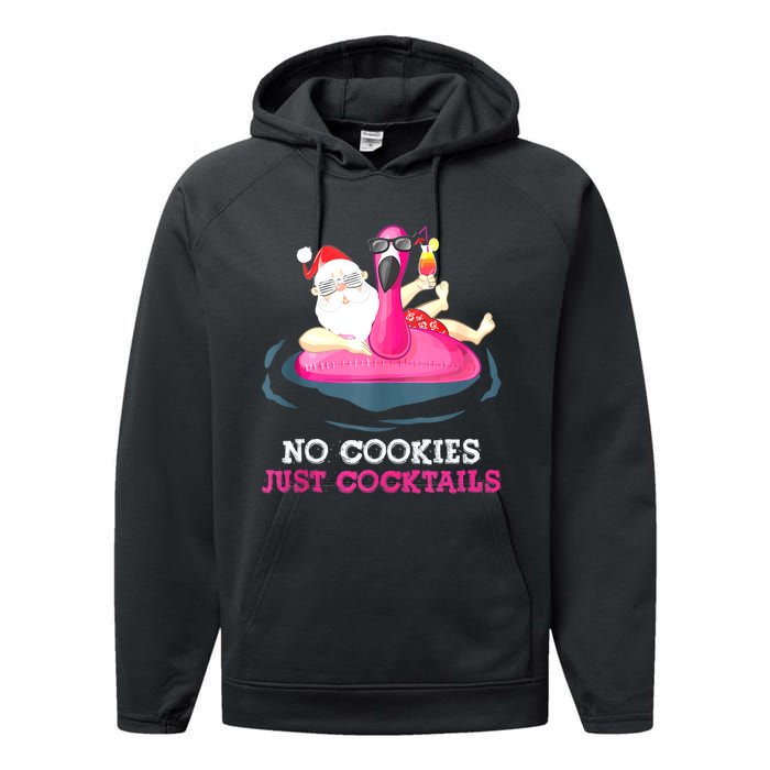 Christmas In July No Cookies Just Cocktails Summer Flamingo Performance Fleece Hoodie