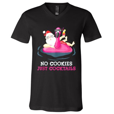 Christmas In July No Cookies Just Cocktails Summer Flamingo V-Neck T-Shirt