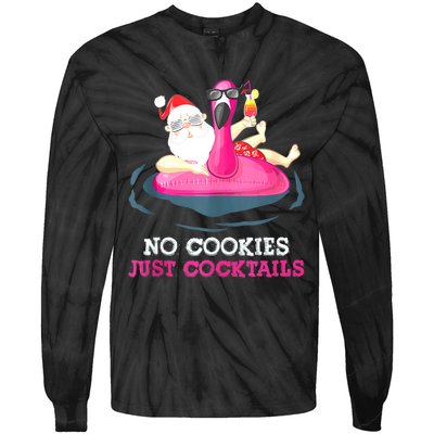 Christmas In July No Cookies Just Cocktails Summer Flamingo Tie-Dye Long Sleeve Shirt