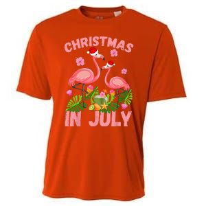 Christmas In July Pink Flamingo Funny Xmas Cooling Performance Crew T-Shirt