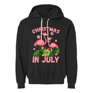 Christmas In July Pink Flamingo Funny Xmas Garment-Dyed Fleece Hoodie