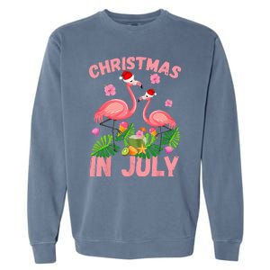 Christmas In July Pink Flamingo Funny Xmas Garment-Dyed Sweatshirt