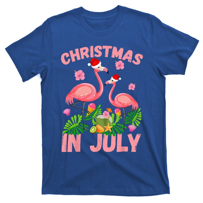 Christmas In July Pink Flamingo Funny Xmas T-Shirt