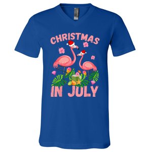 Christmas In July Pink Flamingo Funny Xmas V-Neck T-Shirt