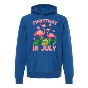 Christmas In July Pink Flamingo Funny Xmas Premium Hoodie