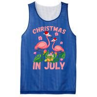 Christmas In July Pink Flamingo Funny Xmas Mesh Reversible Basketball Jersey Tank