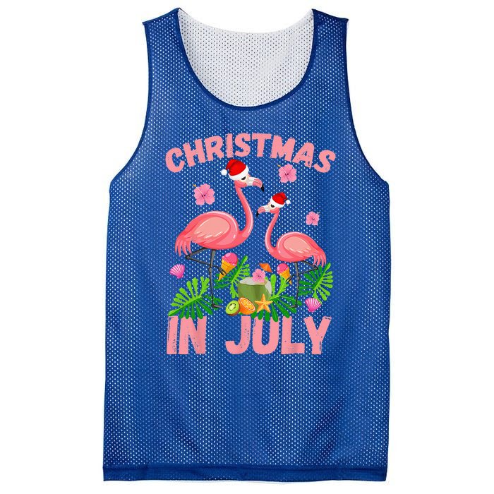 Christmas In July Pink Flamingo Funny Xmas Mesh Reversible Basketball Jersey Tank