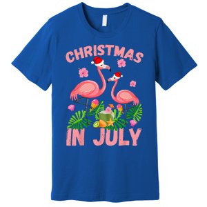 Christmas In July Pink Flamingo Funny Xmas Premium T-Shirt