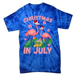 Christmas In July Pink Flamingo Funny Xmas Tie-Dye T-Shirt