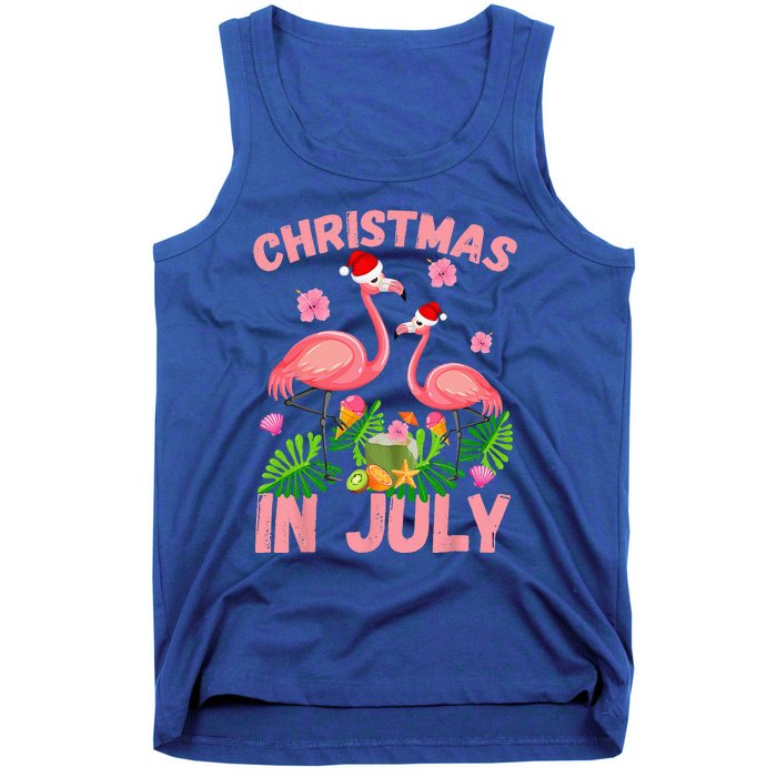 Christmas In July Pink Flamingo Funny Xmas Tank Top