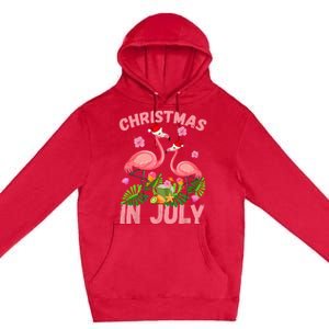 Christmas In July Pink Flamingo Funny Xmas Premium Pullover Hoodie