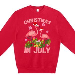 Christmas In July Pink Flamingo Funny Xmas Premium Crewneck Sweatshirt