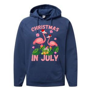 Christmas In July Pink Flamingo Funny Xmas Performance Fleece Hoodie