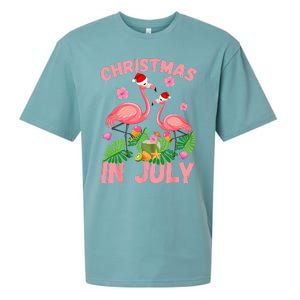 Christmas In July Pink Flamingo Funny Xmas Sueded Cloud Jersey T-Shirt